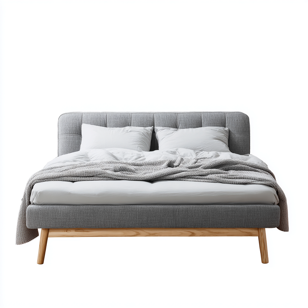 Lit double - tissu - bois - 207x167x38 cm - gris - design scandinave-Cozyilo