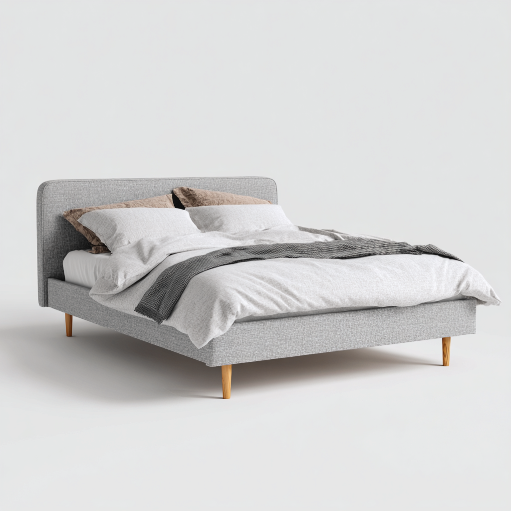 Lit double - tissu - bois - 208x168x39 cm - gris - design scandinave-Cozyilo