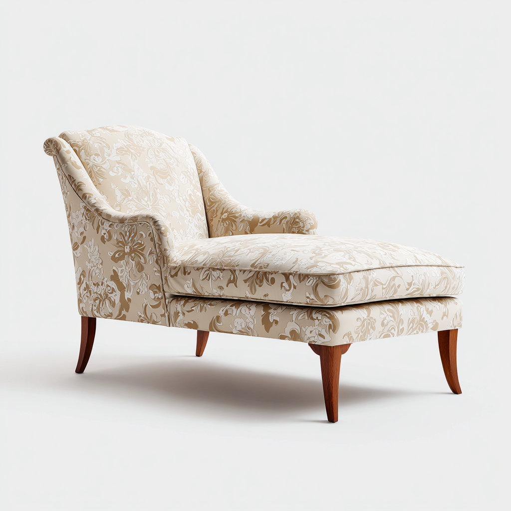 Chaise longue - Tissu-Bois - 178x74x93 cm - Beige motifs - Style classique élégant-Cozyilo