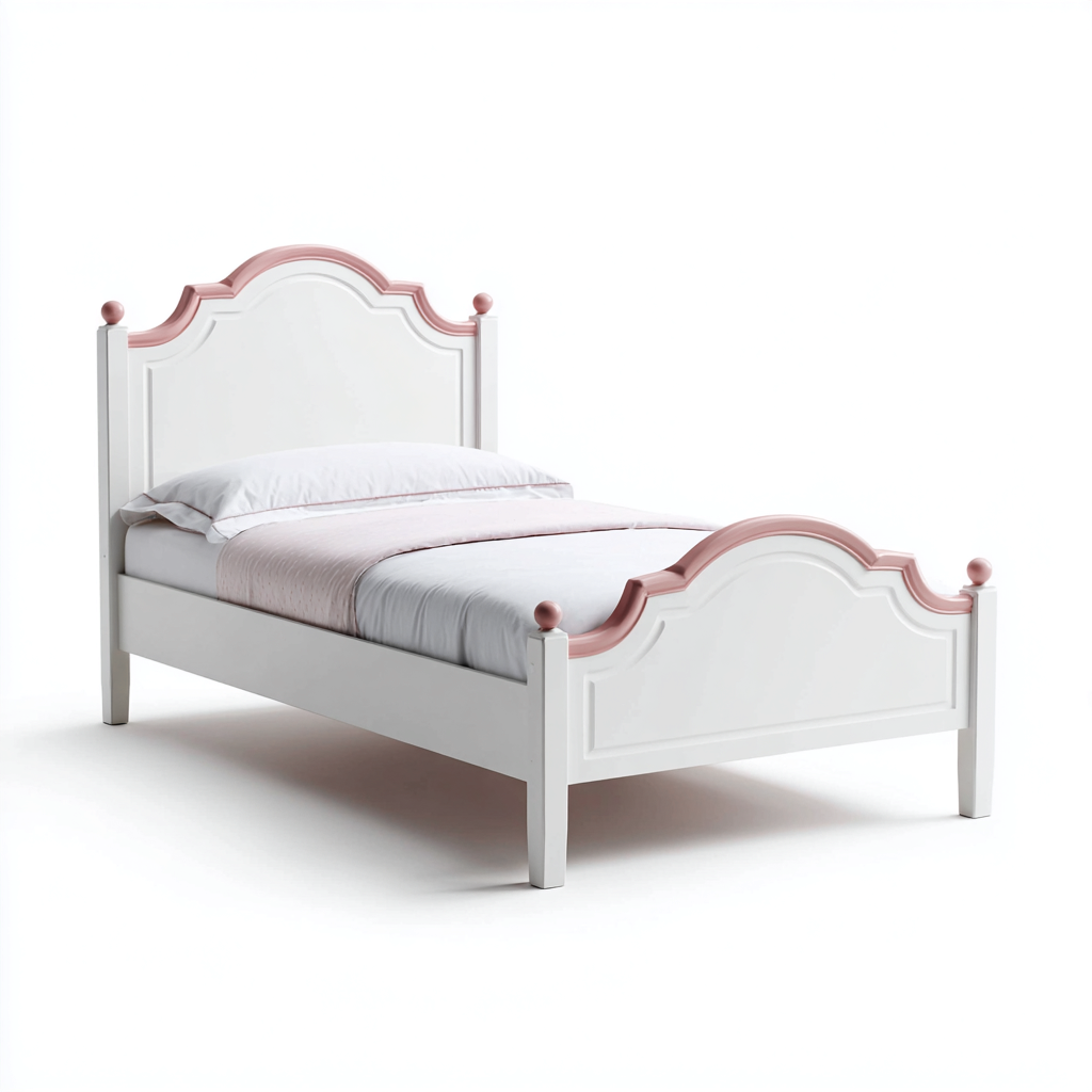 Lit enfant-bois-140x76x95 cm-blanc-rose-style classique-Cozyilo