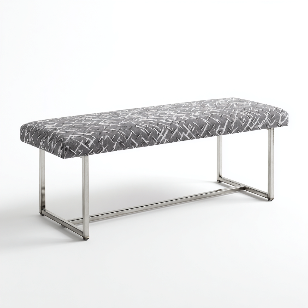 Banc de lit - tissu-métal - 118x38x47 cm - gris motif - style contemporain-Cozyilo