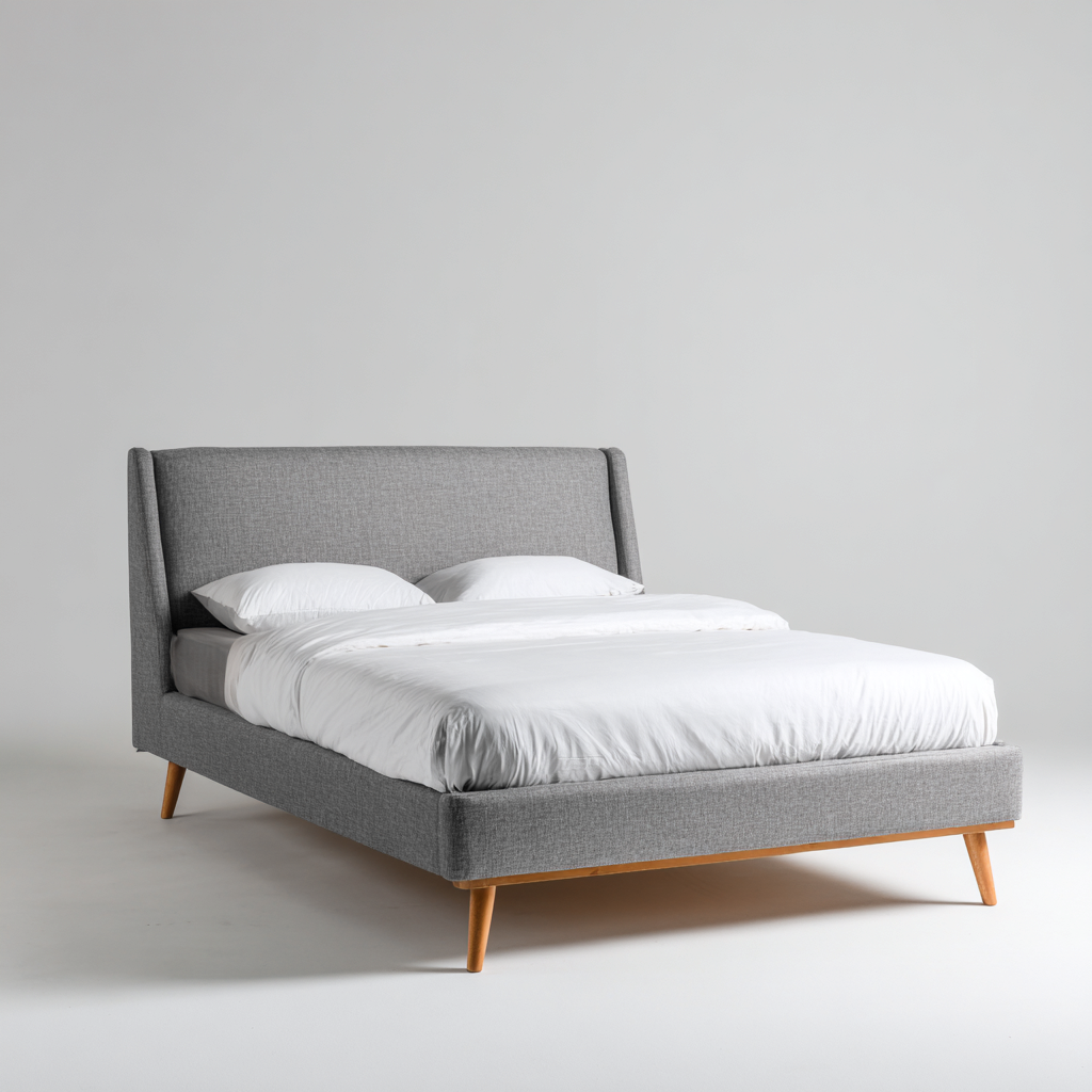 Lit double - tissu - bois - 211x171x42 cm - gris - design contemporain-Cozyilo