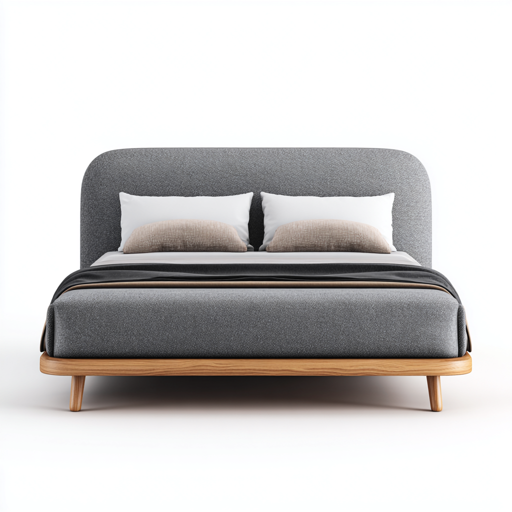 Lit double - tissu - bois - 208x168x39 cm - gris - design contemporain-Cozyilo