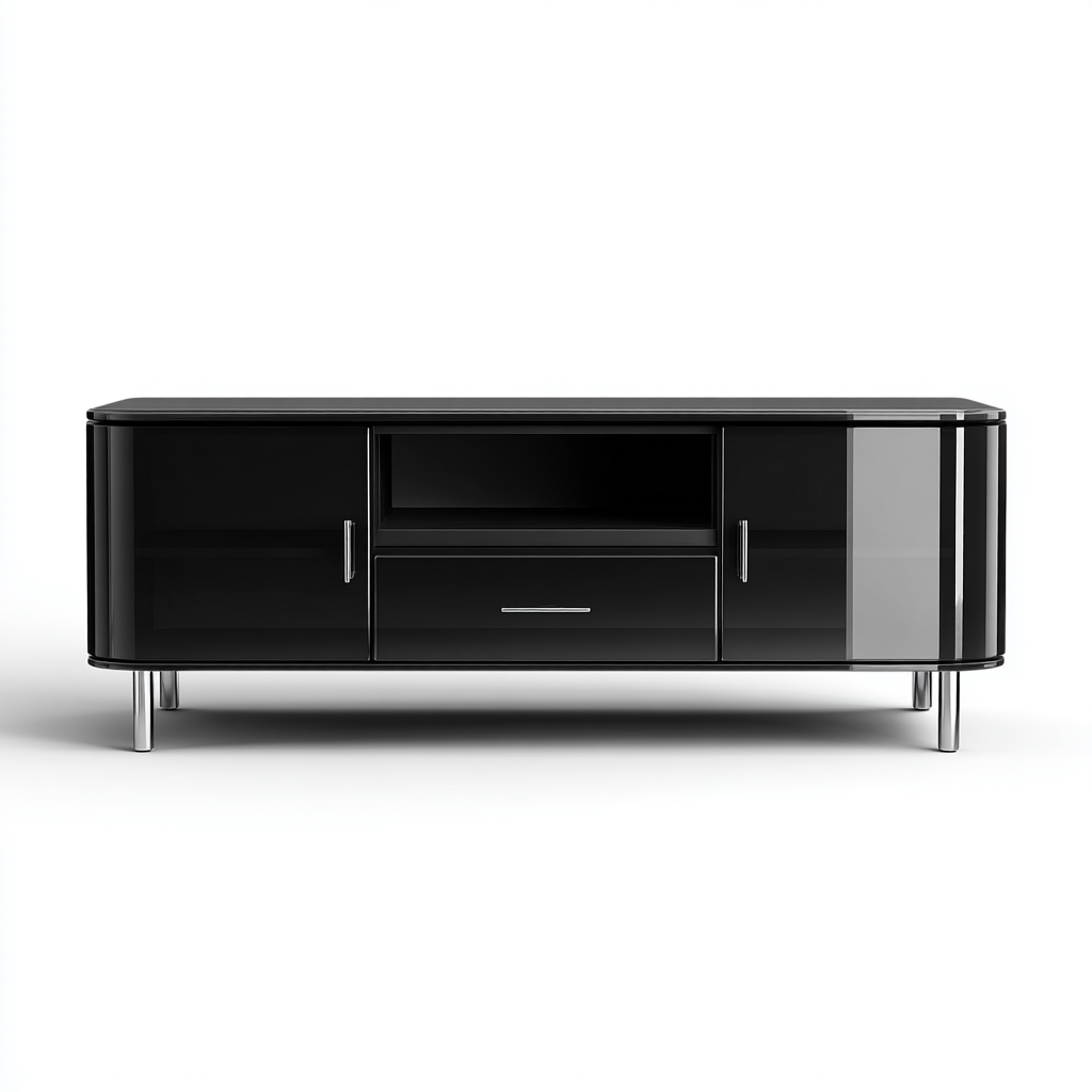 Meuble TV - Bois-Verre-Métal - 160x45x55 cm - Noir - Style Moderne-Cozyilo