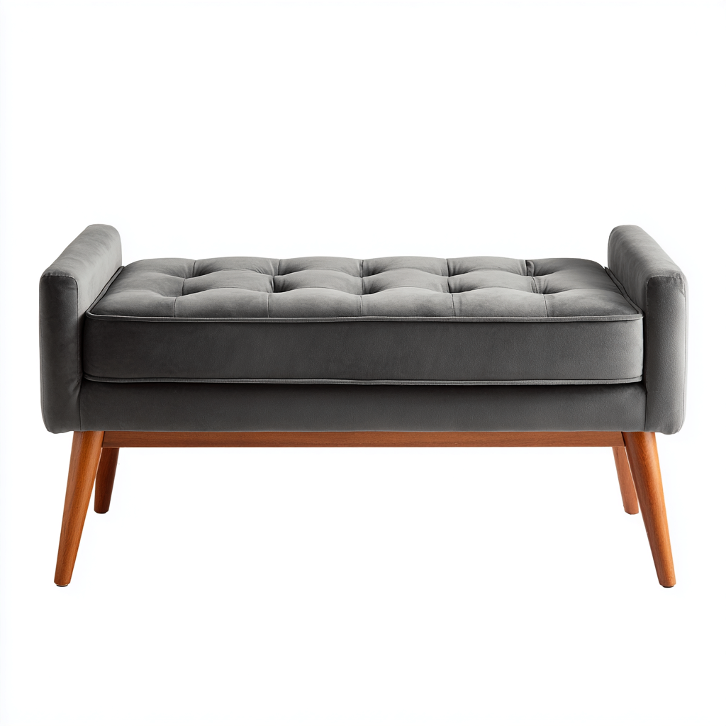 Banc de lit - velours-bois - 112x42x53 cm - gris - style moderne-Cozyilo