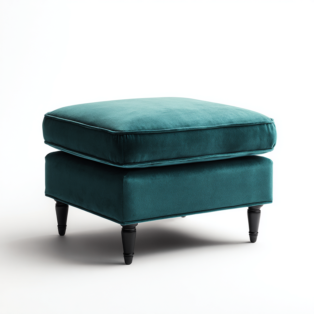 Pouf - Velours-Bois - 55x45x48 cm - Bleu Sarcelle - Style Classique-Cozyilo