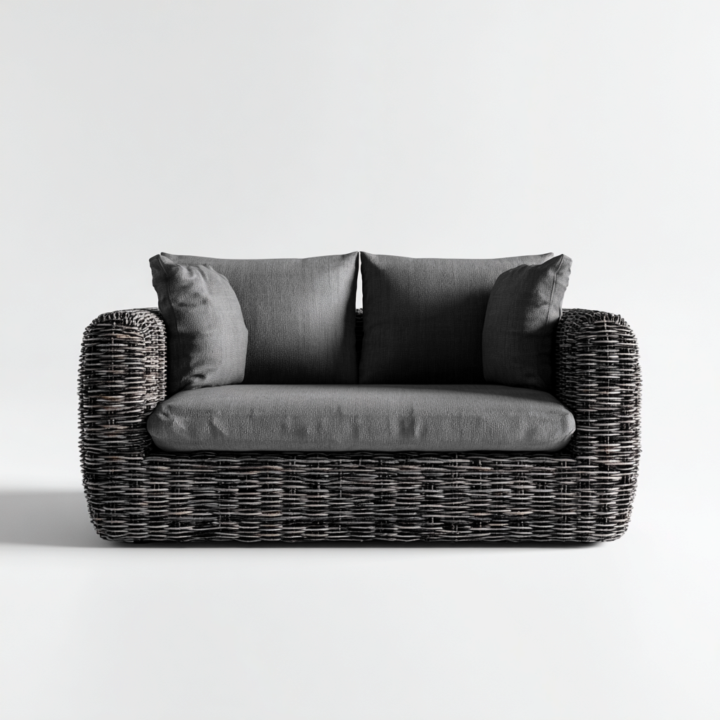 Canapé de jardin-résine tressée-tissu-148x86x82 cm-anthracite-gris-style contemporain-Cozyilo