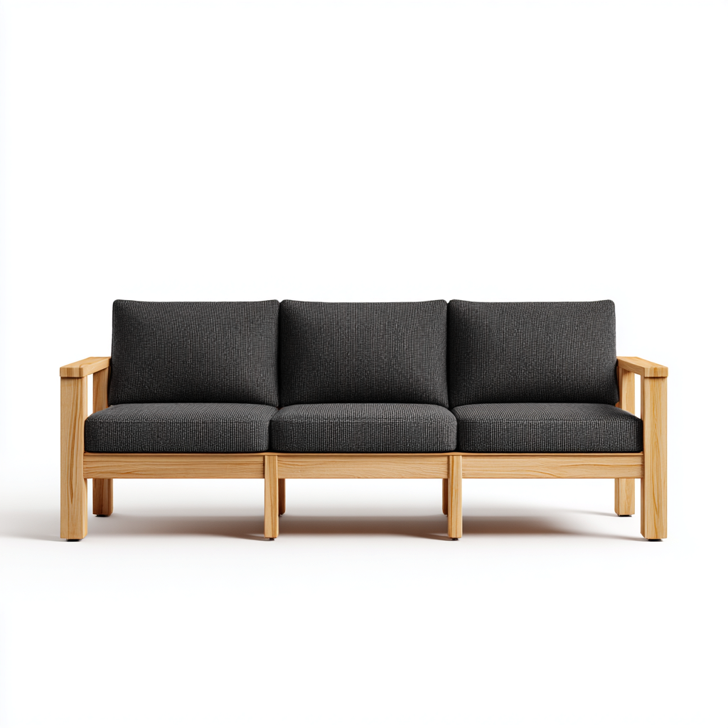 Canapé de jardin-bois-tissu-189x81x84 cm-anthracite-bois naturel-style contemporain-Cozyilo