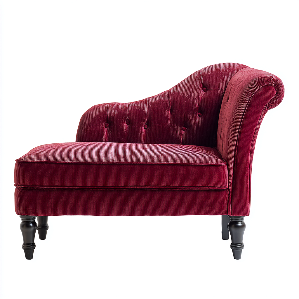 Chaise longue - Chenille-Bois - 168x72x89 cm - Rouge bordeaux - Style classique capitonné-Cozyilo