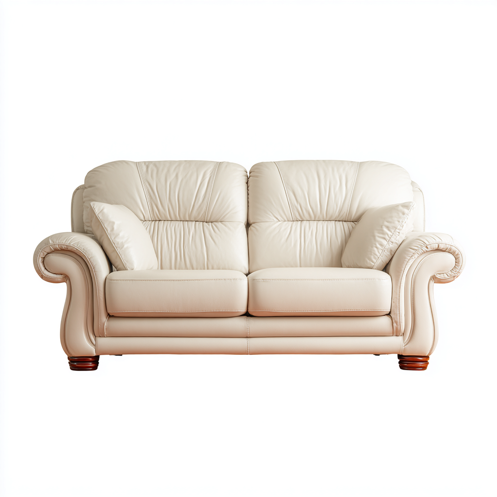Canapé droit - Cuir - 215x98x94 cm - Beige - Classique-Cozyilo