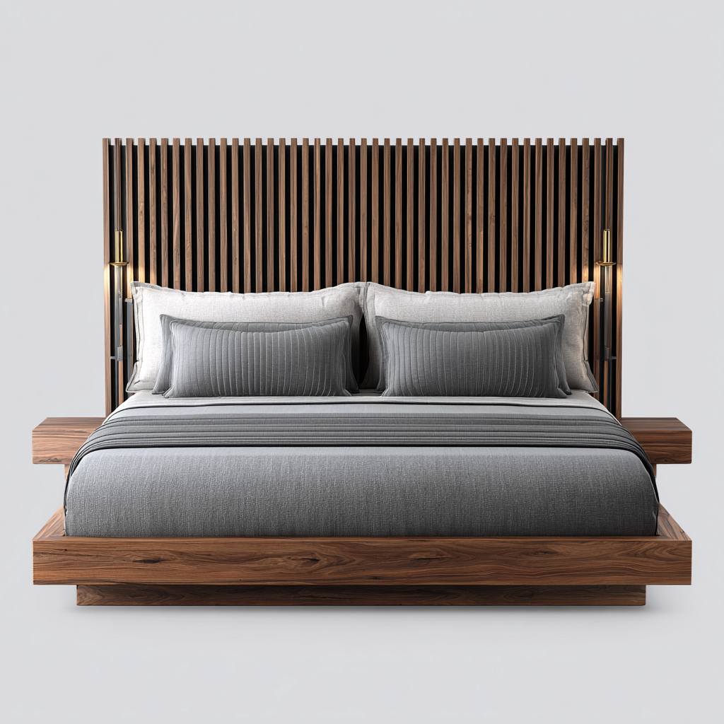 Lit double - bois noyer - 215x175x40 cm - noyer - design contemporain-Cozyilo