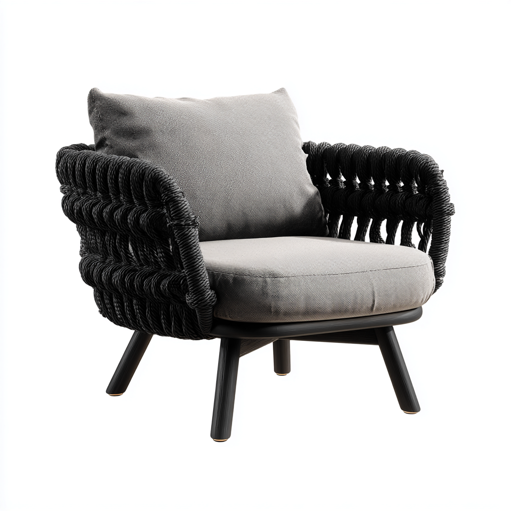 Fauteuil de jardin - métal - corde tressée - tissu - 68x70x78 cm - noir-gris - style contemporain-Cozyilo