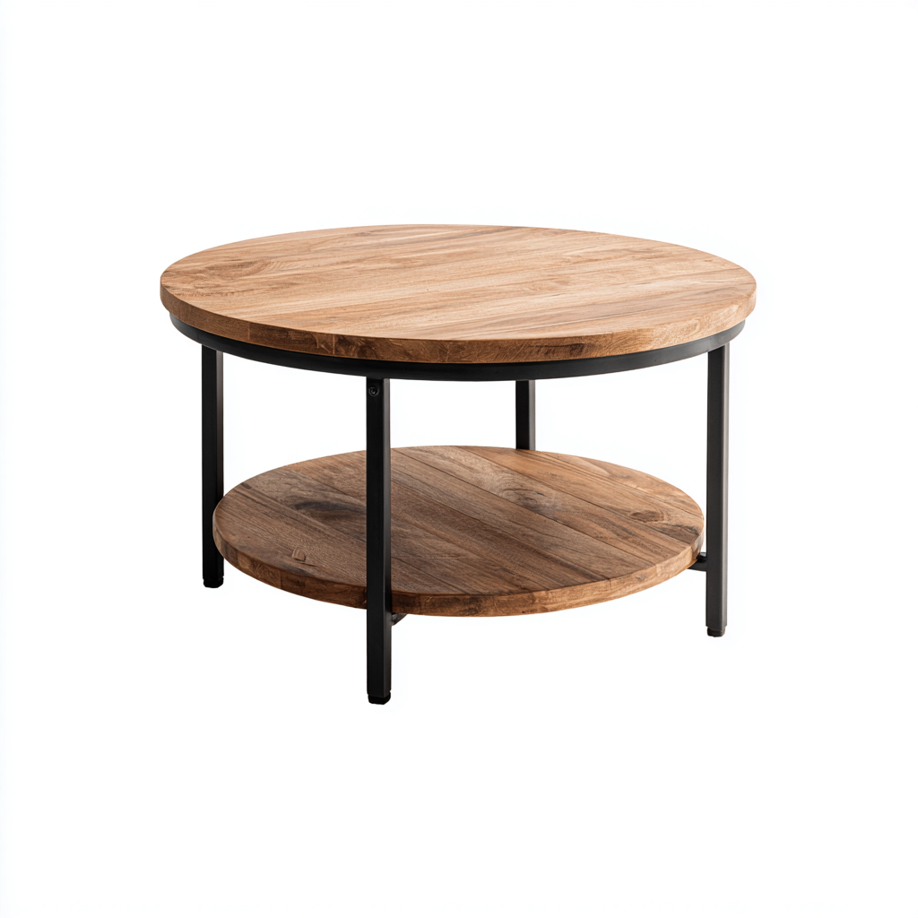Table basse - Bois-Métal - 80x80x45 cm - Naturel-Noir - Style Industriel-Cozyilo