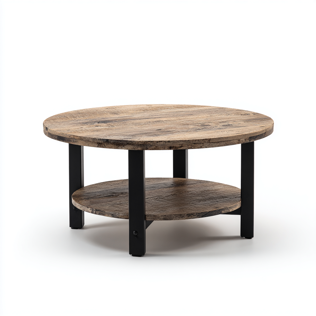 Table basse - Bois-Métal - 70x70x42 cm - Brun-Noir - Style Industriel-Cozyilo