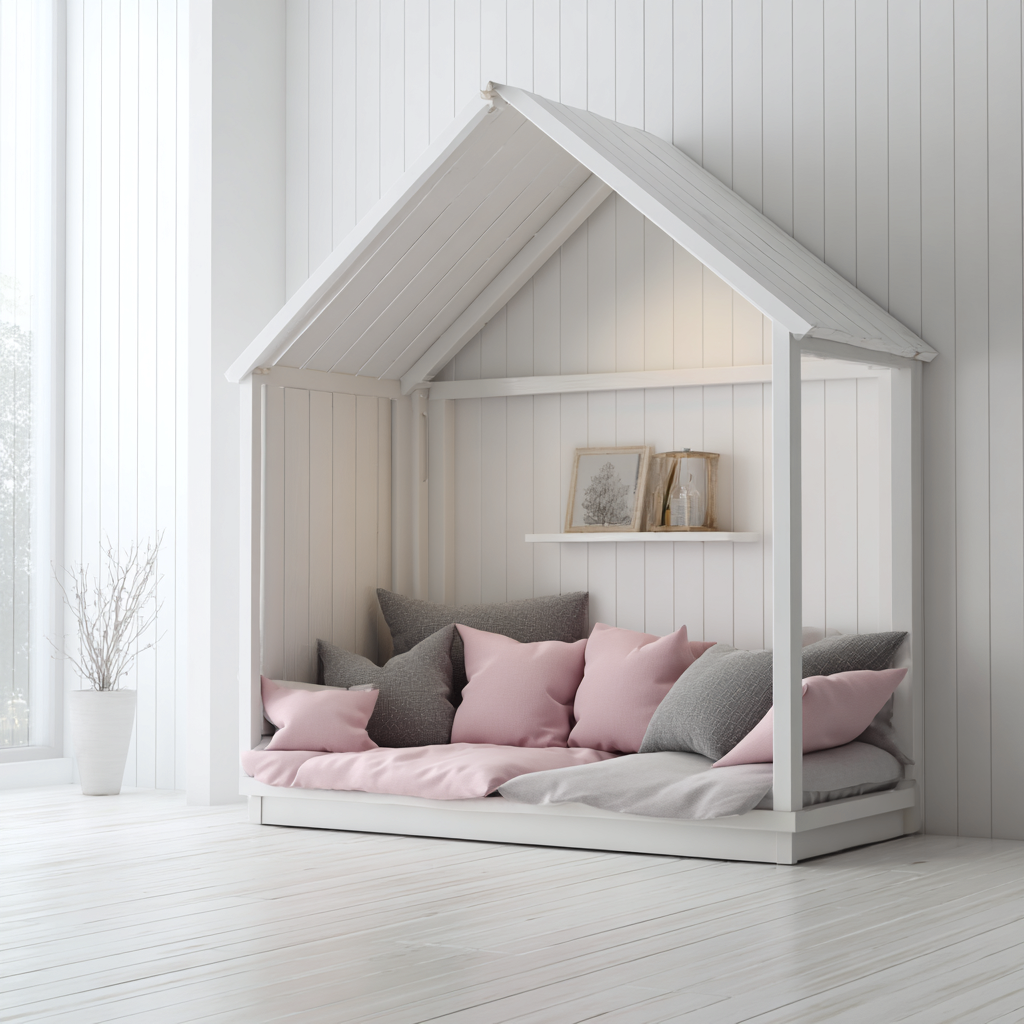 Lit enfant-bois-160x82x165 cm-blanc-style cabane-Cozyilo