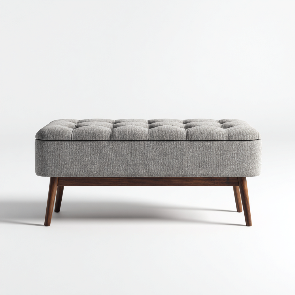 Banc de lit - tissu-bois - 110x40x48 cm - gris clair - style moderne-Cozyilo