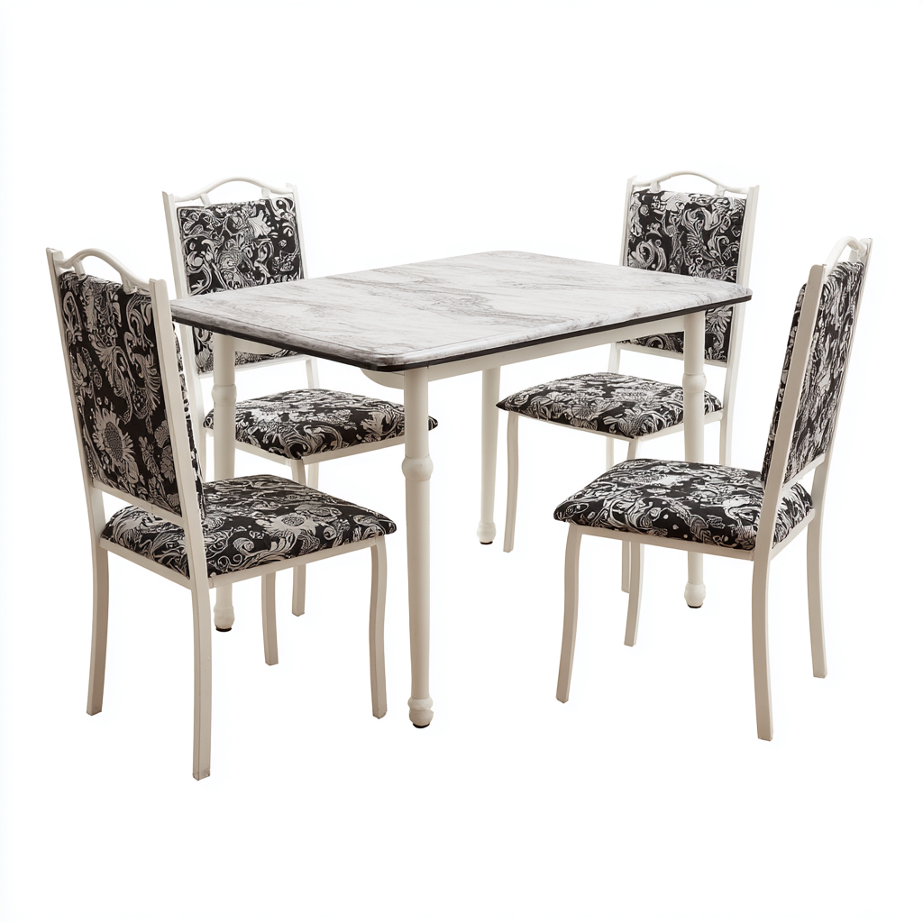 Ensemble table et chaises-pierre-tissu-métal-118x75x74 cm-blanc-noir-style contemporain-Cozyilo