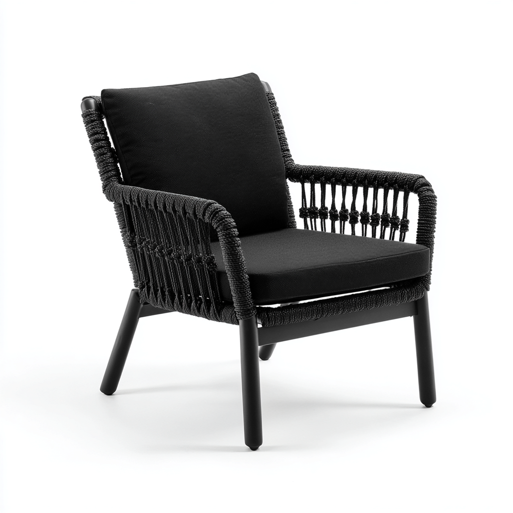 Fauteuil de jardin - métal - corde tressée - tissu - 66x70x80 cm - noir - style contemporain-Cozyilo