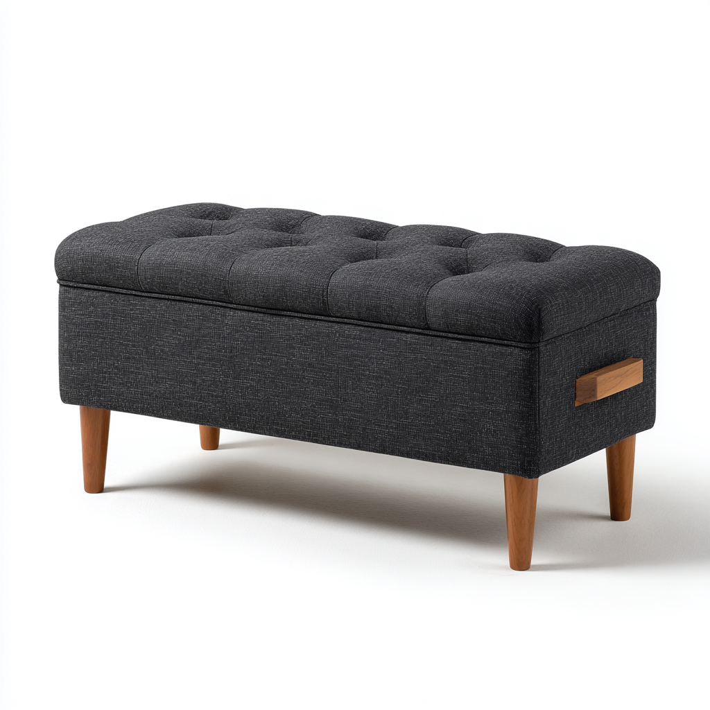 Banc de lit - tissu-bois - 98x38x45 cm - gris foncé - style moderne-Cozyilo