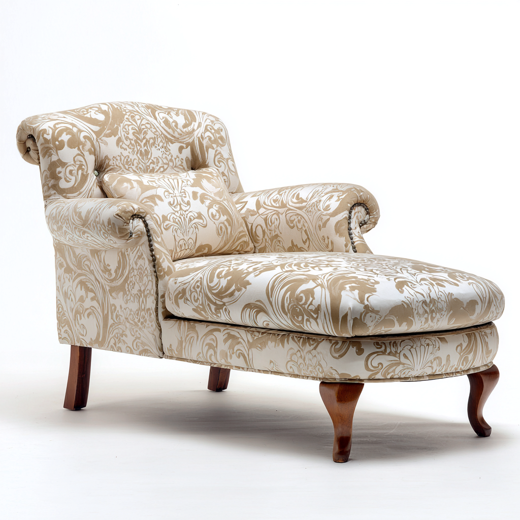 Chaise longue - Tissu-Bois - 176x75x91 cm - Beige motifs - Style classique élégant-Cozyilo