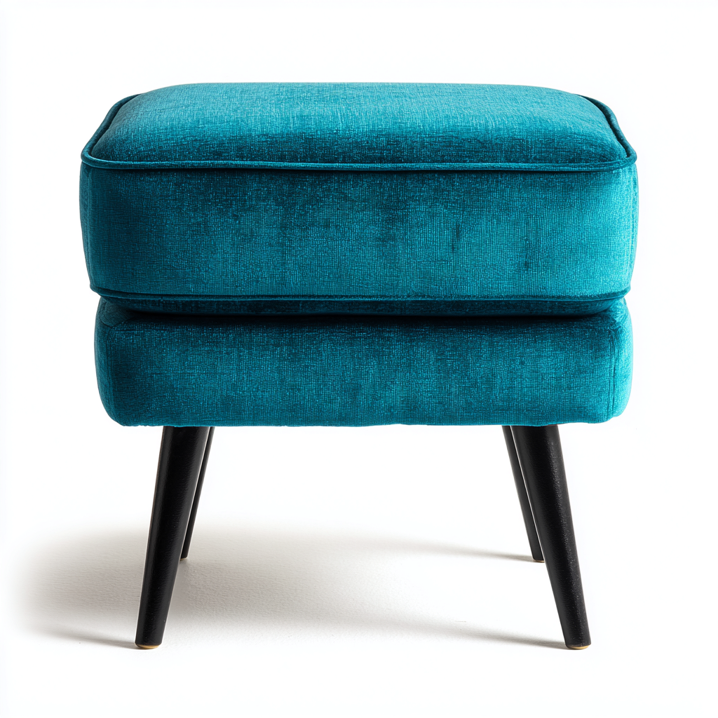 Pouf - Velours-Bois - 50x40x47 cm - Turquoise - Style Moderne-Cozyilo
