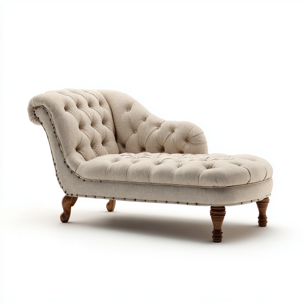 Chaise longue - Tissu-Bois - 175x70x88 cm - Beige - Style classique capitonné-Cozyilo