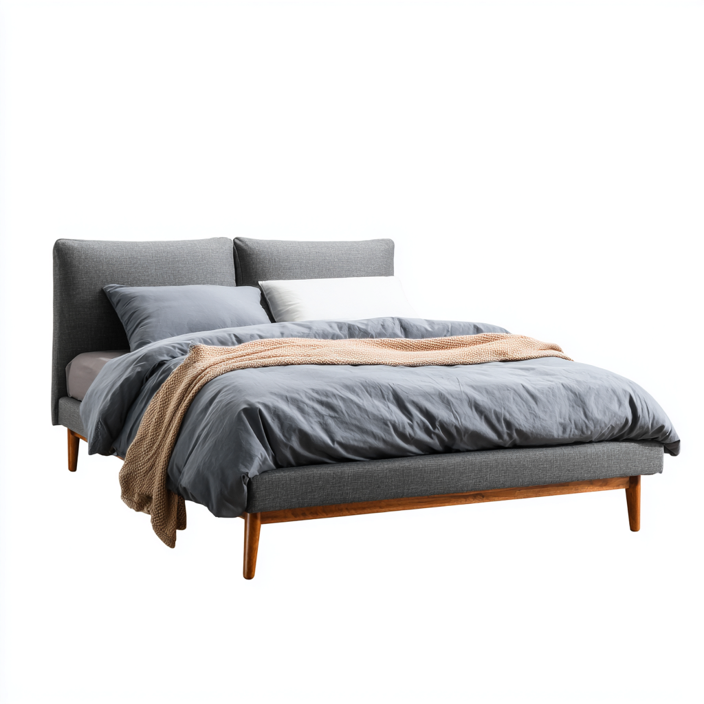 Lit double - tissu - bois - 210x170x41 cm - gris - design scandinave-Cozyilo