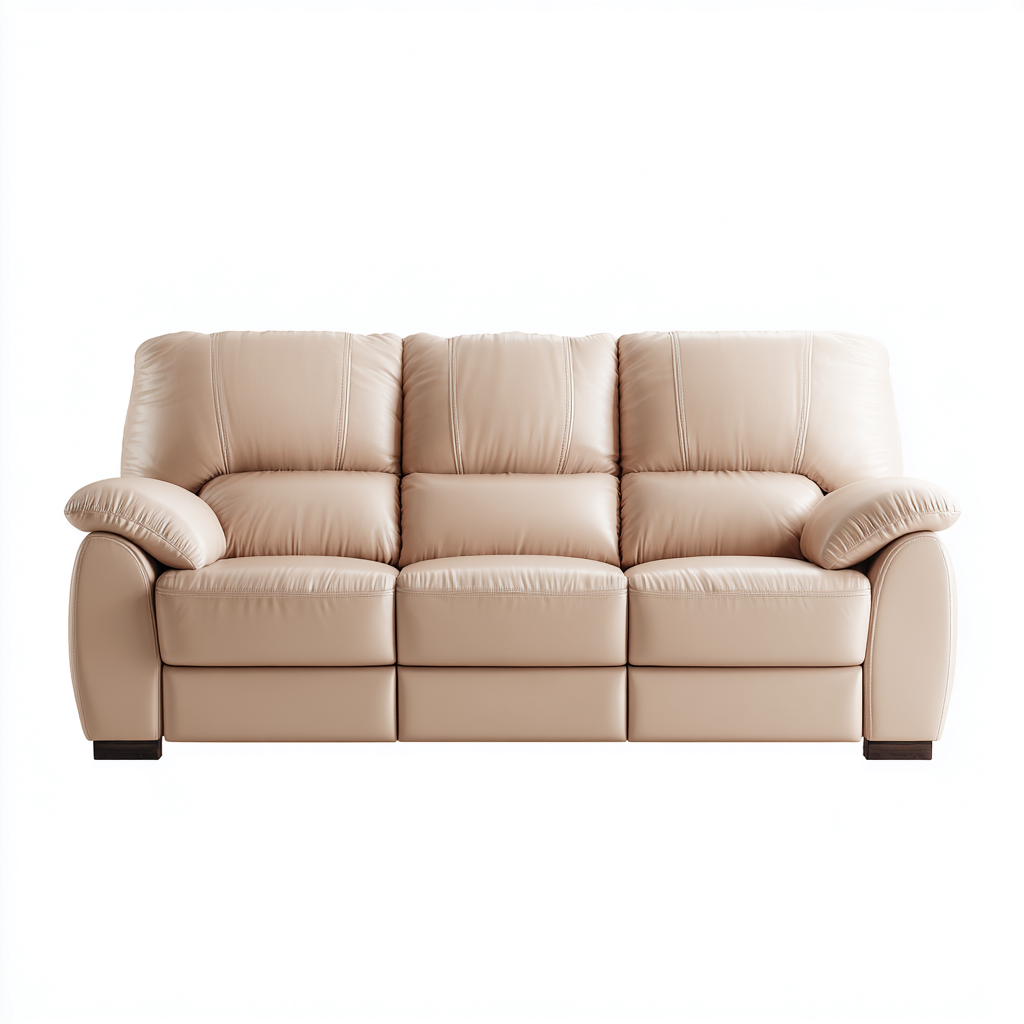 Canapé droit - Cuir - 218x100x94 cm - Beige - Classique-Cozyilo