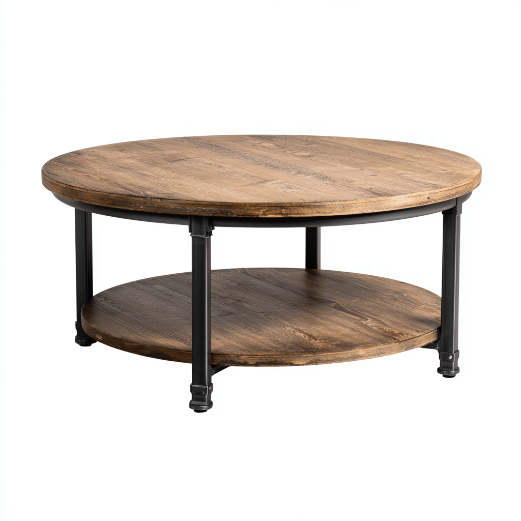Table basse - Bois-Métal - 90x90x47 cm - Brun-Noir - Style Industriel-Cozyilo