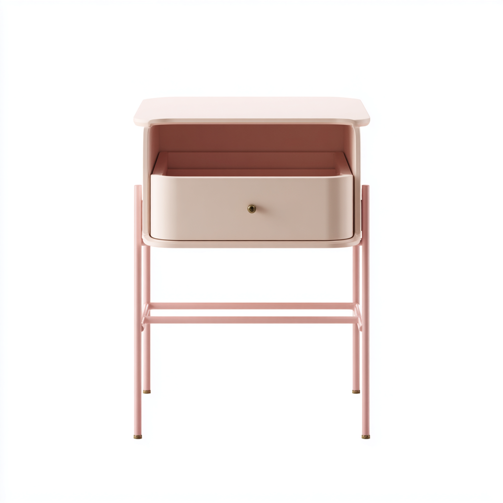 Table de chevet-bois-mdf-métal-44x34x60 cm-rose-pastel-moderne-Cozyilo
