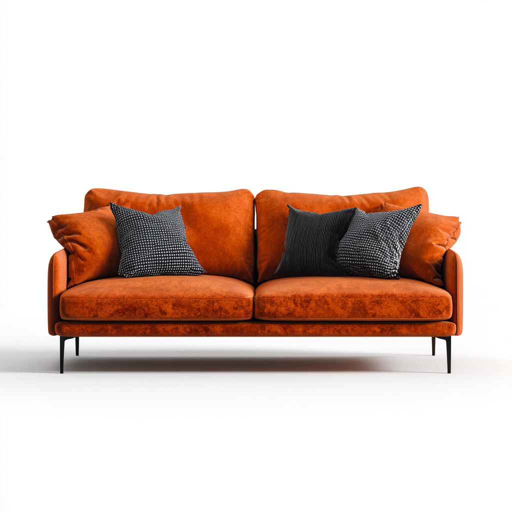 Canapé droit - Velours - 200x90x88 cm - Orange - Moderne-Cozyilo