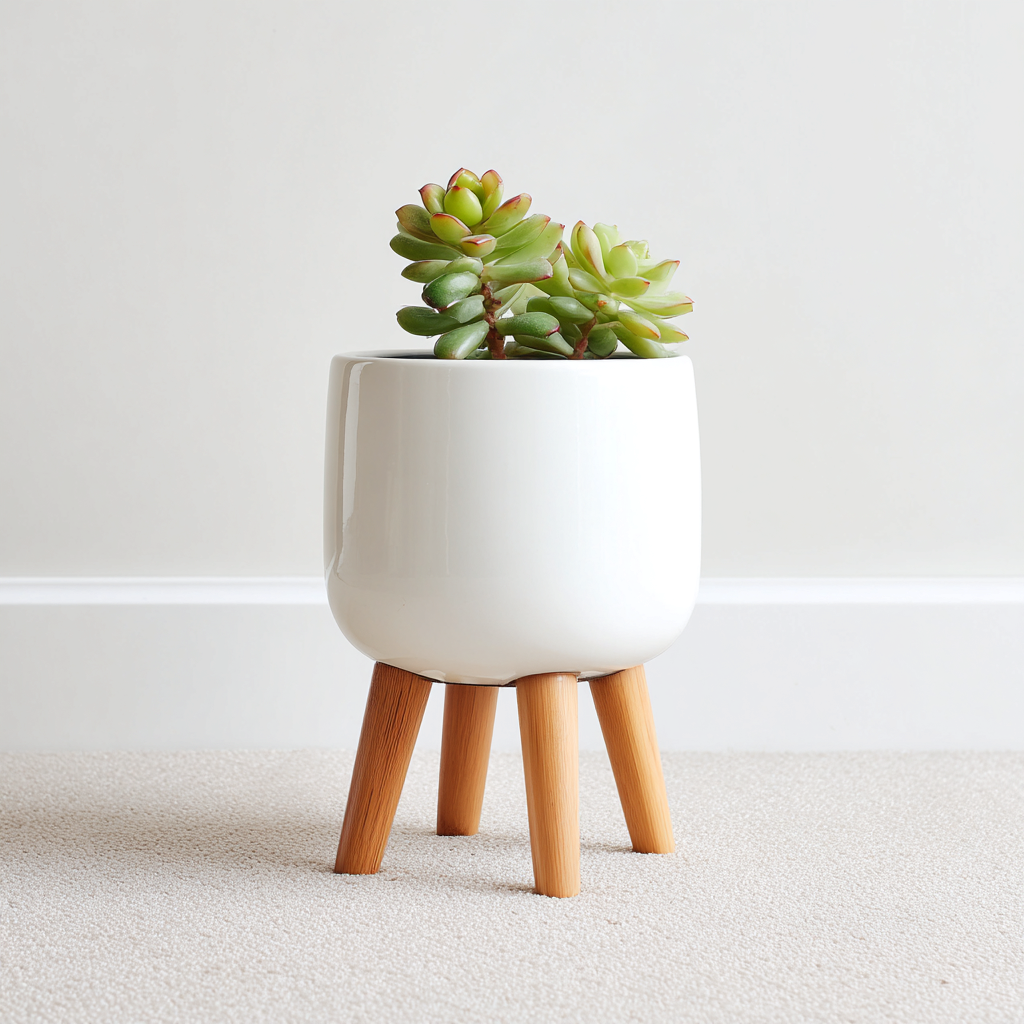 Pots et supports de plantes-ceramique-bois-18x18x28cm-blanc-naturel-scandinave-Cozyilo