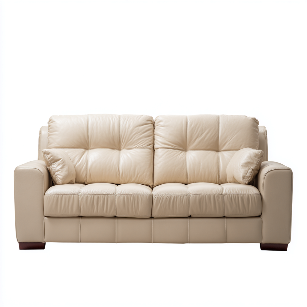 Canapé droit - Cuir - 220x95x92 cm - Beige - Classique-Cozyilo