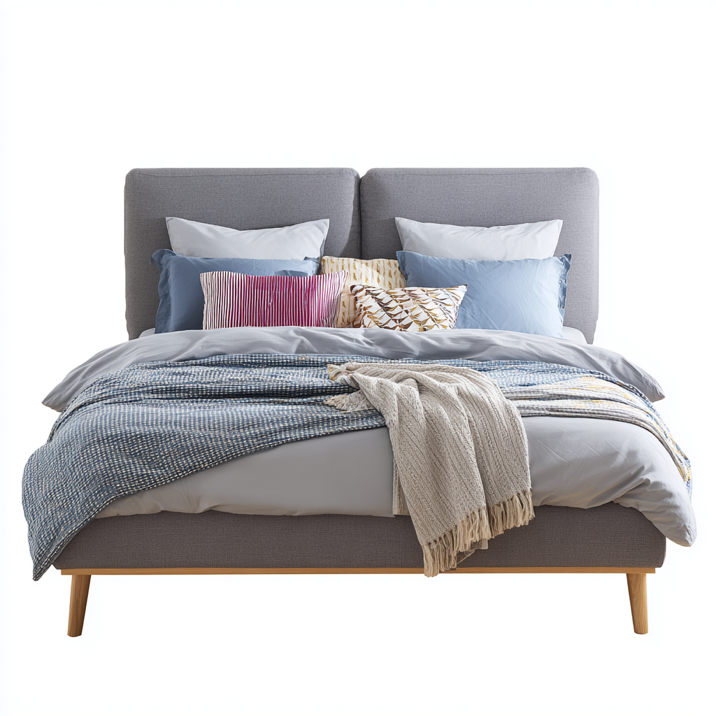 Lit double - tissu - 209x168x37 cm - gris - design scandinave-Cozyilo