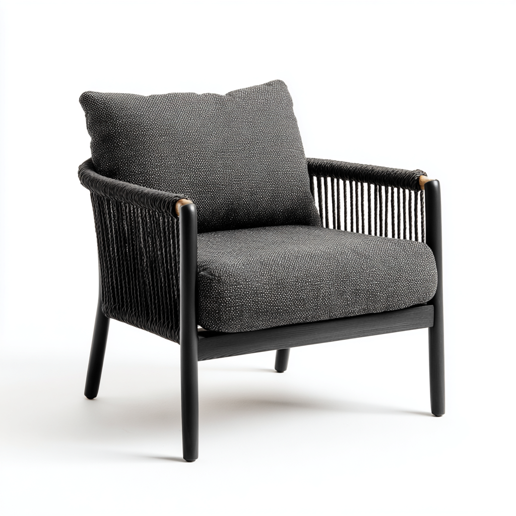 Fauteuil de jardin - métal - corde tressée - tissu - 72x74x80 cm - noir - style contemporain-Cozyilo