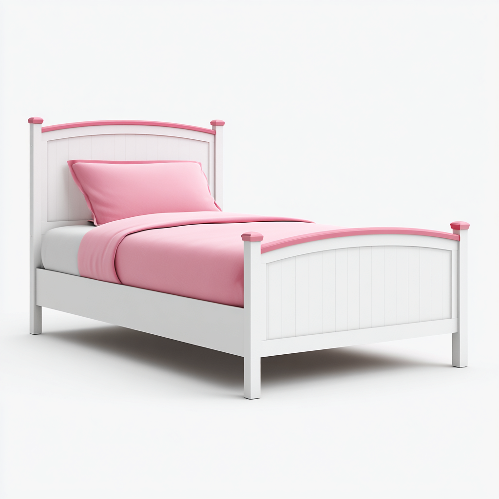 Lit enfant-bois-160x78x90 cm-blanc-rose-style classique-Cozyilo