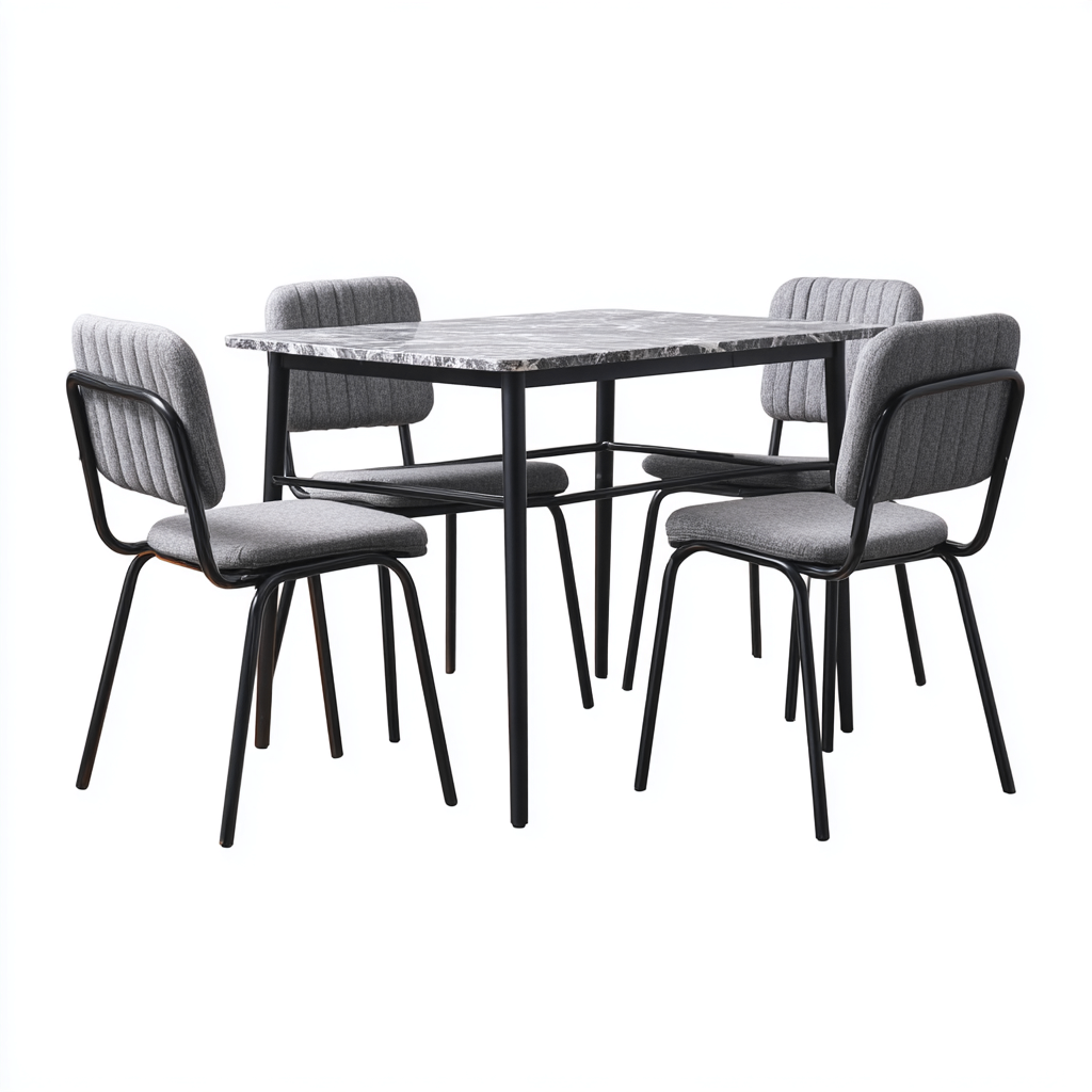 Ensemble table et chaises-pierre-tissu-métal-120x75x74 cm-gris-noir-style contemporain-Cozyilo