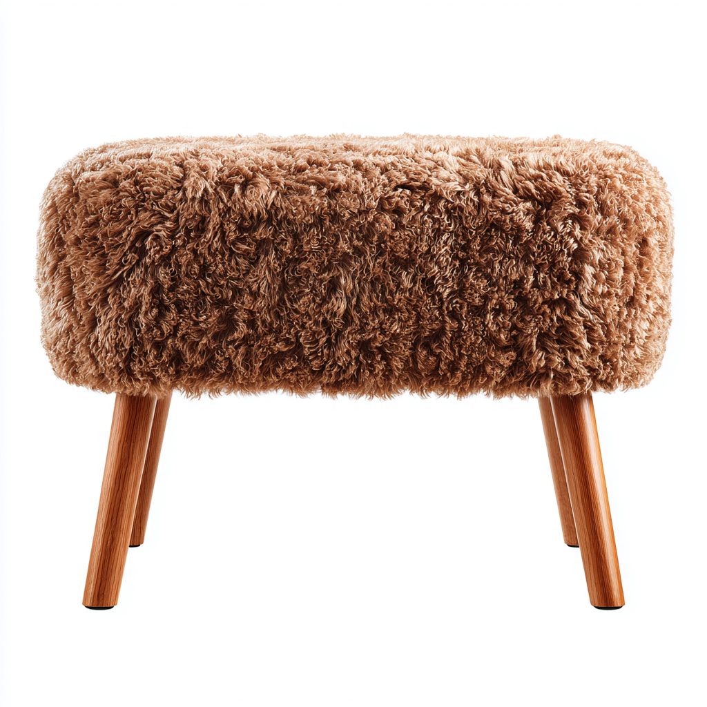 Banc de lit - fausse fourrure-bois - 55x32x44 cm - brun - style scandinave-Cozyilo