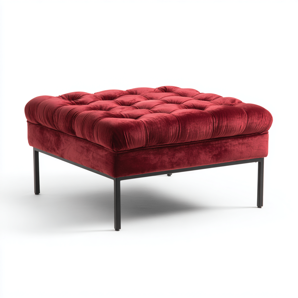 Pouf - Velours-Métal - 70x70x45 cm - Rouge - Style Moderne-Cozyilo