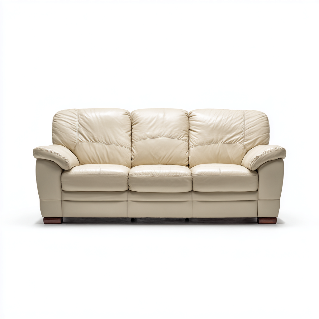 Canapé droit - Cuir - 216x101x95 cm - Beige - Classique-Cozyilo