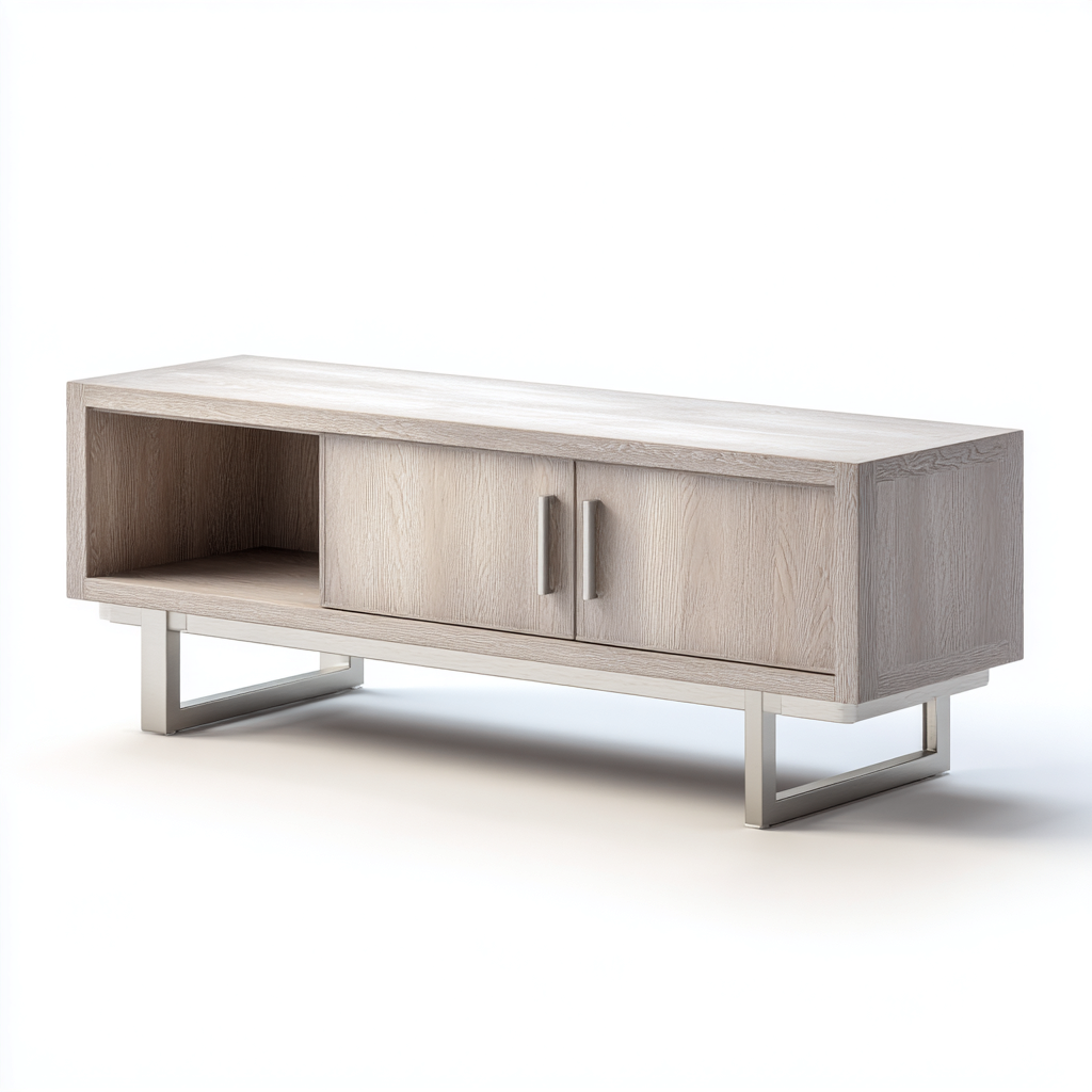 Meuble TV - Bois-Métal - 160x42x55 cm - Chêne Gris-Argent - Style Moderne-Cozyilo