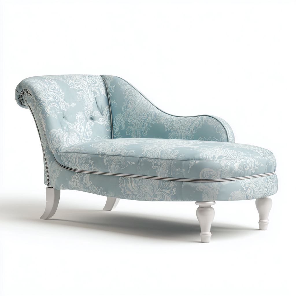 Chaise longue - Tissu-Bois - 165x70x90 cm - Bleu clair - Style classique brodé-Cozyilo