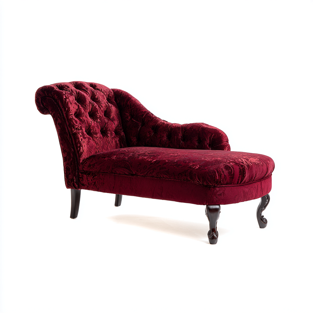 Chaise longue - Velours-Bois - 175x74x88 cm - Rouge bordeaux - Style classique capitonné-Cozyilo