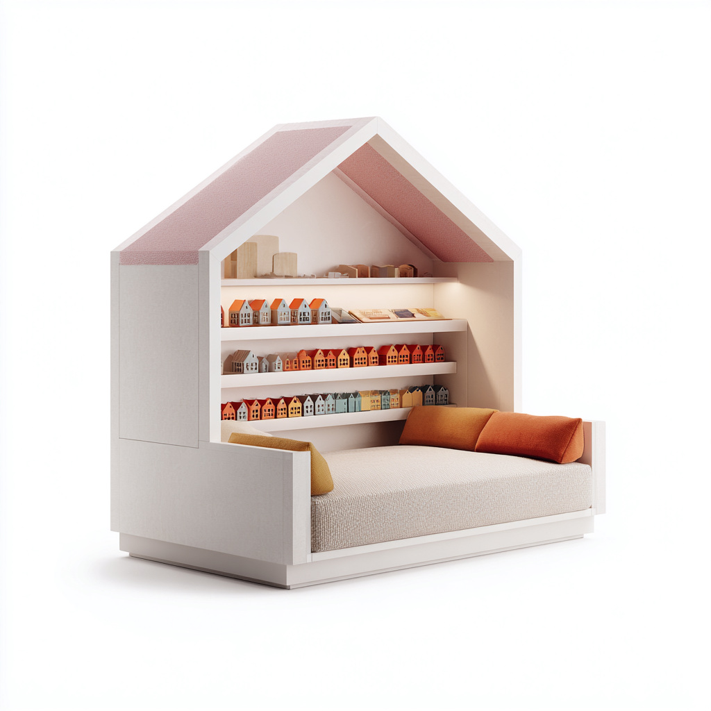 Lit enfant-bois-tissu-160x82x165 cm-blanc-rose-style cabane-Cozyilo