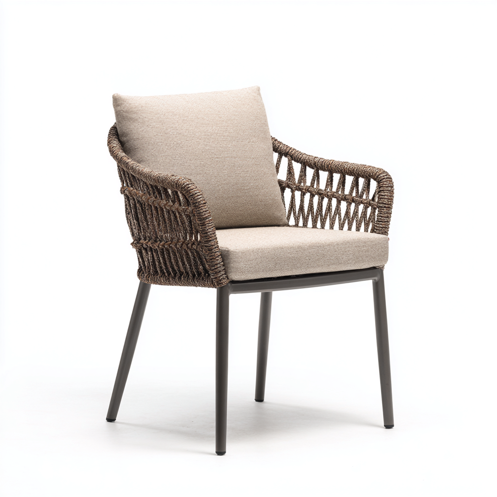 Fauteuil de jardin-rotin synthétique-tissu-métal-72x63x84 cm-beige-marron-moderne-Cozyilo