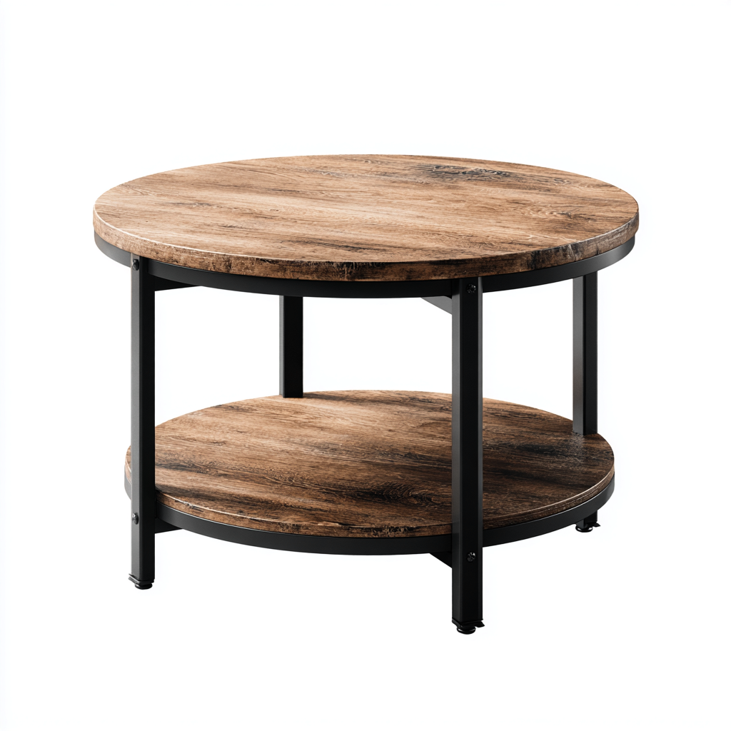 Table basse - Bois-Métal - 75x75x45 cm - Brun-Noir - Style Industriel-Cozyilo