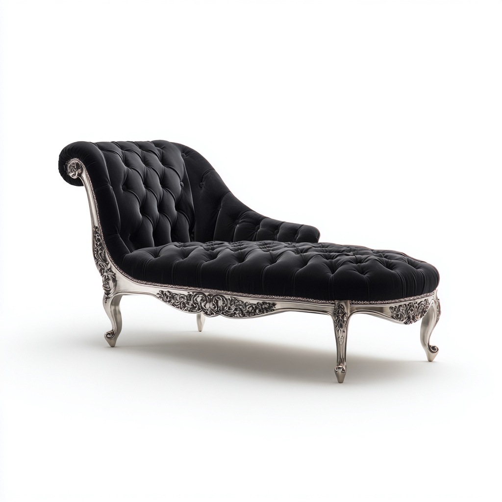 Chaise longue - Velours-Métal - 178x76x92 cm - Noir - Style baroque élégant-Cozyilo