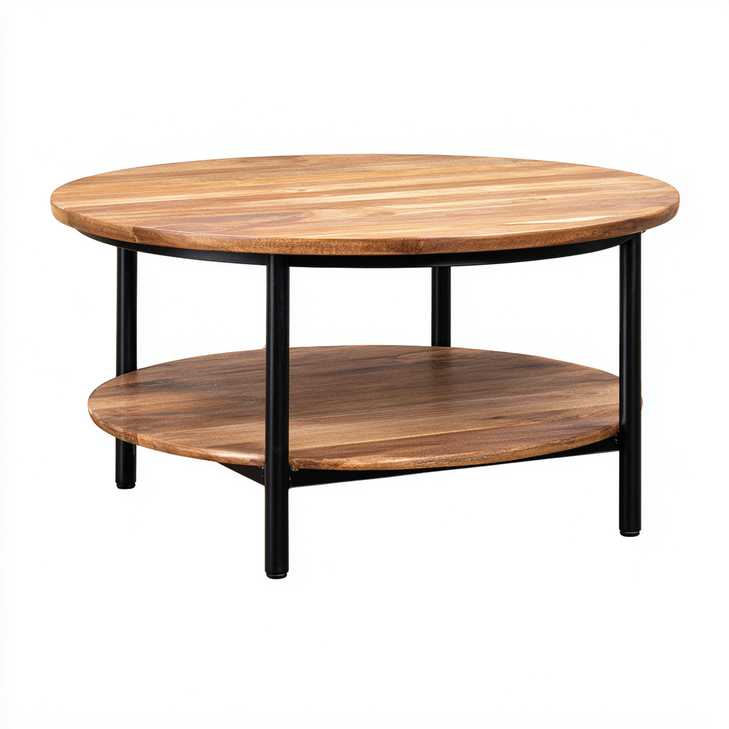 Table basse - Bois-Métal - 80x80x45 cm - Naturel-Noir - Style Industriel-Cozyilo