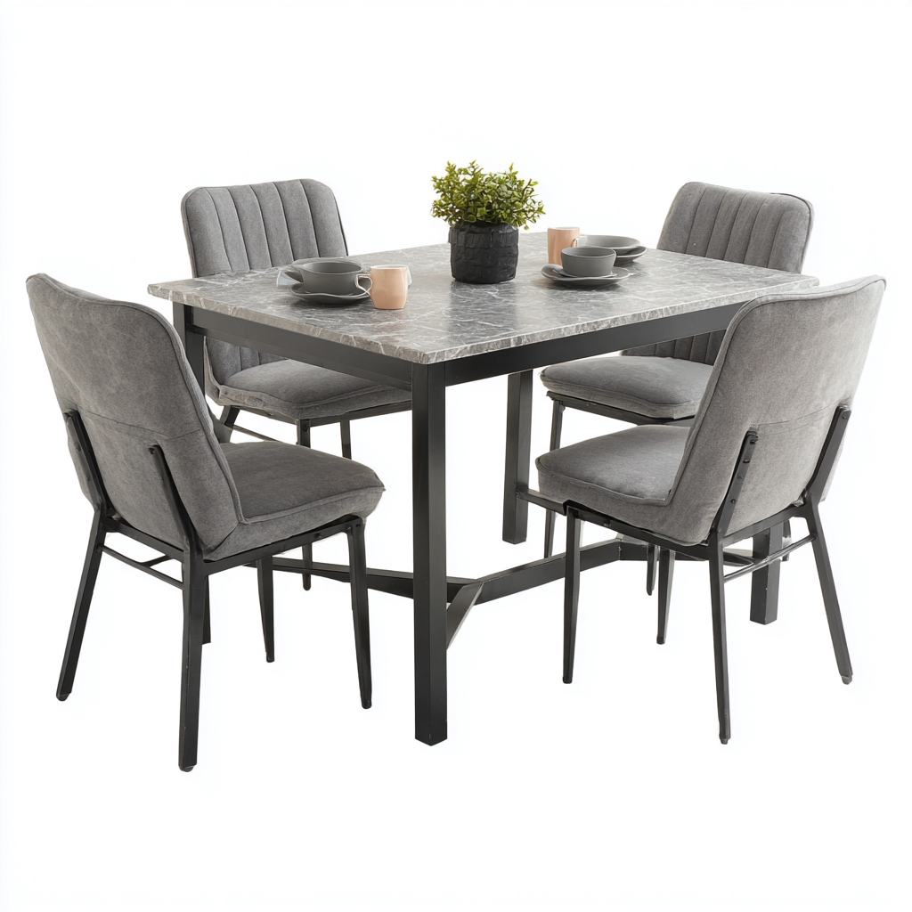 Ensemble table et chaises-pierre-tissu-métal-115x115x75 cm-gris-noir-style contemporain-Cozyilo