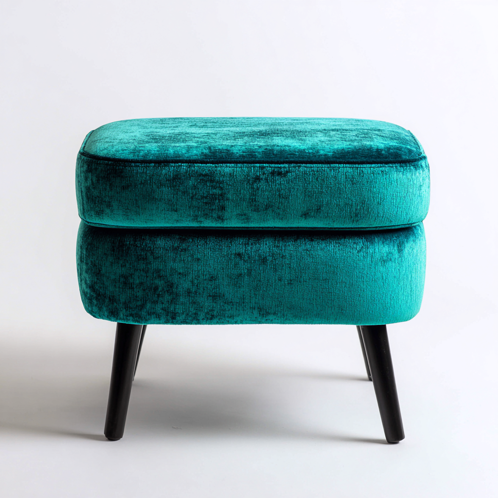 Pouf - Velours-Bois - 52x42x47 cm - Turquoise - Style Moderne-Cozyilo